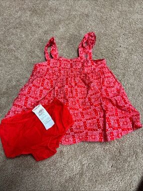 Crewcuts Red Printed Baby Dress with Matching Bloomer Set